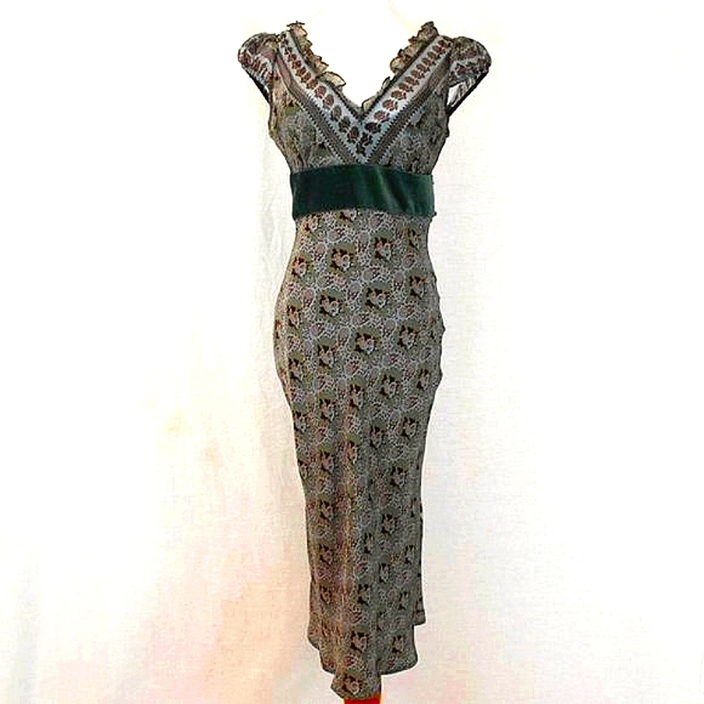 TRACY REESE Plenty 1930s style Bias Cut Sage Green Silk Dress S 4 Anthropologie - Picture 1 of 12